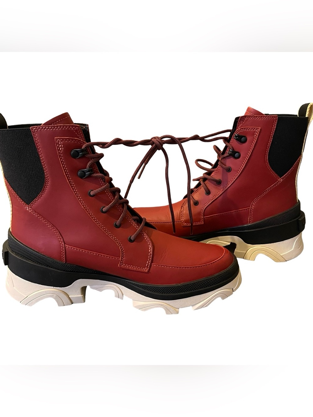 Sorel Brex Lace-up Boots Warp Red Leather Waterproof Chunky Platform Size 10 - Picture 4 of 9